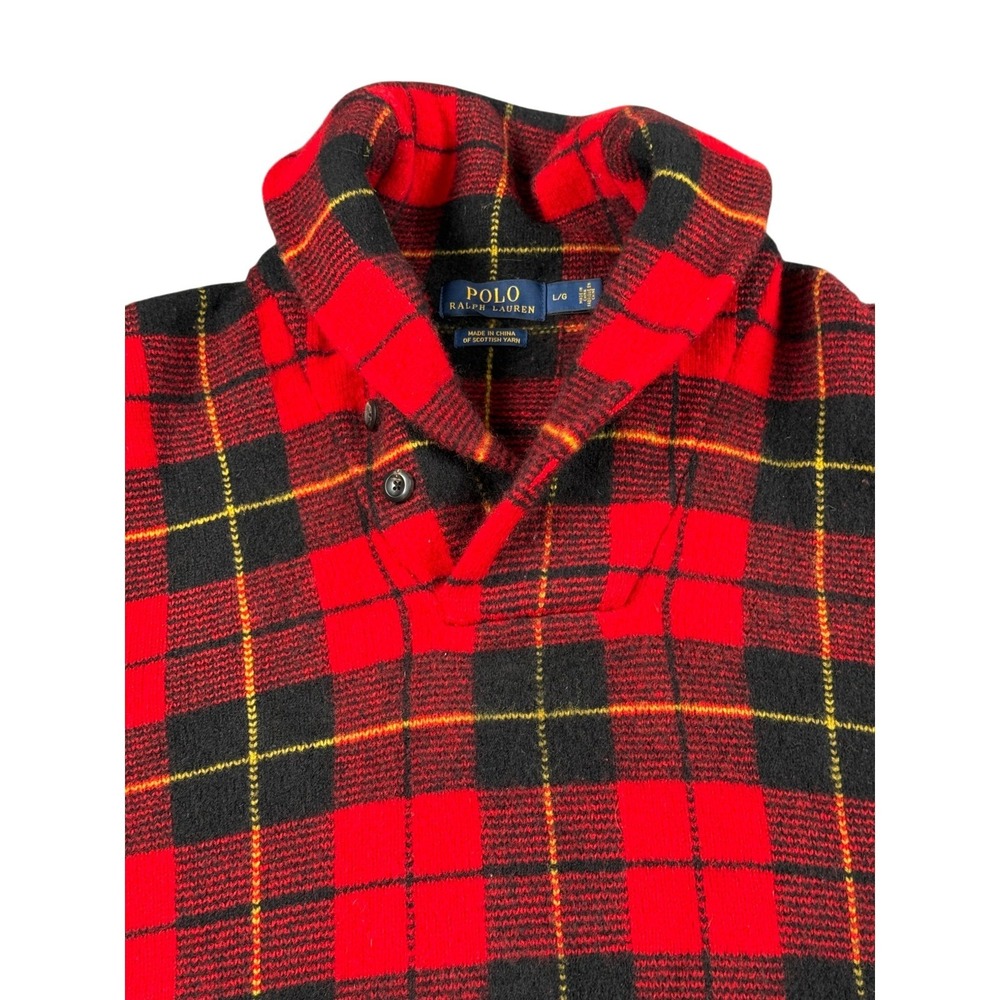 Polo Ralph Lauren Sweater Mens Large Red Plaid Shawl Neck Scottish Yarn - Picture 3 of 15